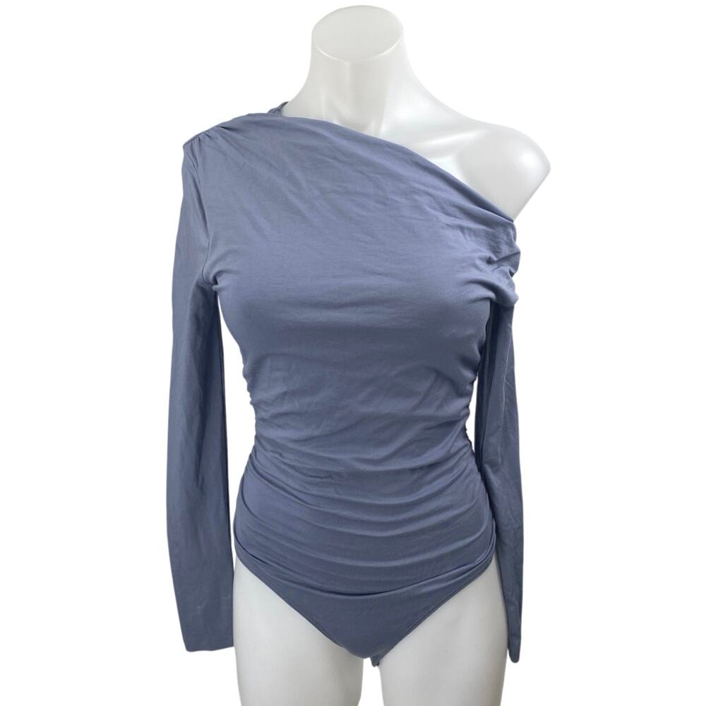 Abercrombie & Fitch Blue One Shoulder Long Sleeve Thong Bodysuit Top Size S